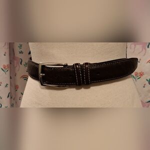 American Bison Leather Mocha Country Western Belt w/ Silver Tone Buckle SZ 53in